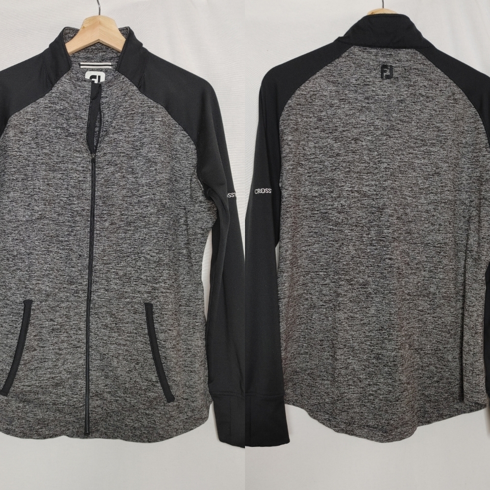 FootJoy Full‎ Zip Athletic Jacket Golf Casual Black Gray Stretch Knit L Raglan